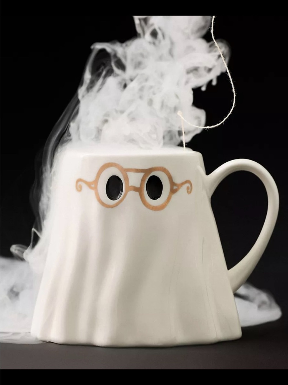 White Ceramic Ghost Mug with Gold Glasses